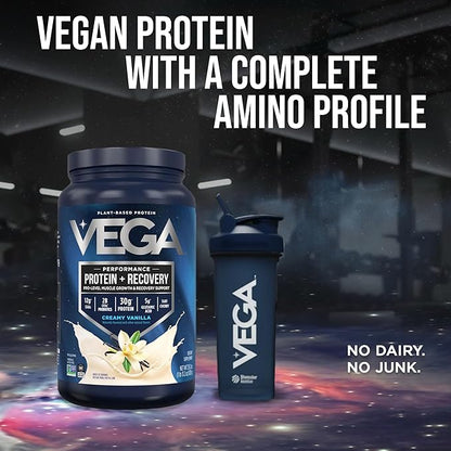 Vega Sport Vegan Protein Powder + Recovery - 30g Plant Based Protein per Serving, Vanilla, 20 Servings, 5g BCAAs, Probiotics, NSF Certified, for Shakes & Smoothies, 1.8lbs (Packaging May Vary)