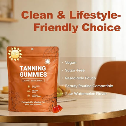 2026 New Tanning Gummies for Women, Tanning Gummies That Work Fast Without Sun, Enhances Natural Tan, Natural Looking Glow, Bronzing, Non-GMO, Vegan & Sugar Free - 60 Count (1 Pack)