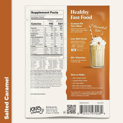 Keto Chow Salted Caramel | Keto Meal Replacement Shake Powder | Nutritionally Complete | Low Carb | Delicious Easy Meal Substitute | Protein Rich You Choose The Fat | Single Meal Sample