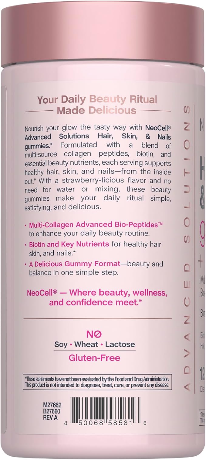 NeoCell Hair Skin and Nails Gummies | 120 Count | with Multi Collagen Advanced Bio-Peptides | Plus Biotin and Vitamin C | Advanced Formula | for Women and Men