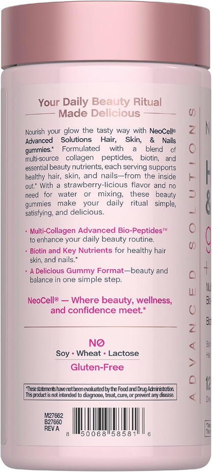 NeoCell Hair Skin and Nails Gummies | 120 Count | with Multi Collagen Advanced Bio-Peptides | Plus Biotin and Vitamin C | Advanced Formula | for Women and Men