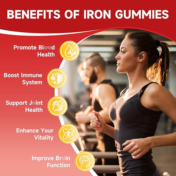 Vegan Iron Gummies for Women & Men, Iron Supplement with B-Complex, Vitamin C, A, Folate for Adults & Kids - Blood Builder & Energy Support & Immune Health - Strawberry Flavor, 120 Gummies