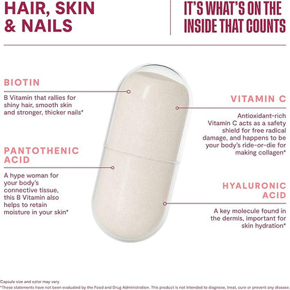 Habit Hair, Skin & Nails Supplement (60 Capsules) - New Look, Supports Skin Hydration, Hair & Nail Strength, Biotin 2000mcg, Vitamin A & C, Hyaluronic Acid, Rosehip, Vegan, Non-GMO (1 Pack)