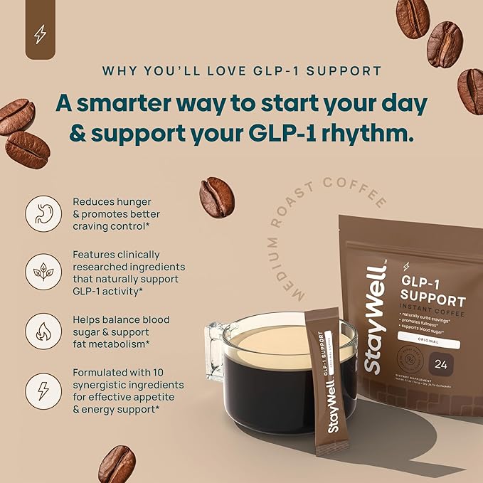 Slim Coffee GLP-1 Supplement | GLP 1 Booster to Control Appetite and Cravings | Great Tasting Metabolic Support - Coffee Bean Extract, Green Tea, Yerba Mate (Regular)