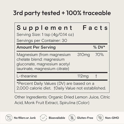 Moon Juice Magnesi-Om Magnesium Powder Supplement - Chelated Magnesium Complex + L-Theanine Blend for Rest, Relaxation & Regularity - Vegan, Non-GMO & No Sugar, Blue Lemon, 4.2 oz, 30 Servings