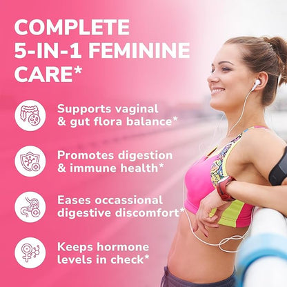Probiotics for Women 100 Billion CFU 15 Strains, DailyProbiotic & Prebiotic Supplement with Organic Cranberry to SupportVaginal, Digestive, Immune Health, Shelf Stable, 60 Vegan Capsules