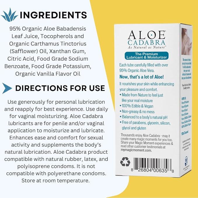 Aloe Cadabra Flavored Personal Lubricant and Vaginal Moisturizer, Organic Edible Aloe Lube for Men, Women and Couples, Non-Staining, pH Balanced, Toy Compatible (Pina Colada, 2.5 Ounces, 3 Pack)