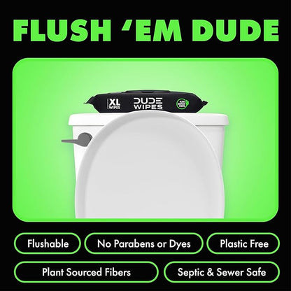 DUDE Wipes Herbal Relief Flushable Wipes - Extra-Large Adult Wet Wipes - 3 Pack (144 Count) - Infused with Soothing Witch Hazel, Geranium Essential Oils, Vitamin E, and Aloe - Septic and Sewer Safe