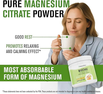 NaturalSlim MagicMag Magnesium Citrate Powder Drink for Relaxation, Stress, Constipation, Better Rest & Digestive Health, Magnesium Supplement for Women and Men, Honey Chamomile 8oz