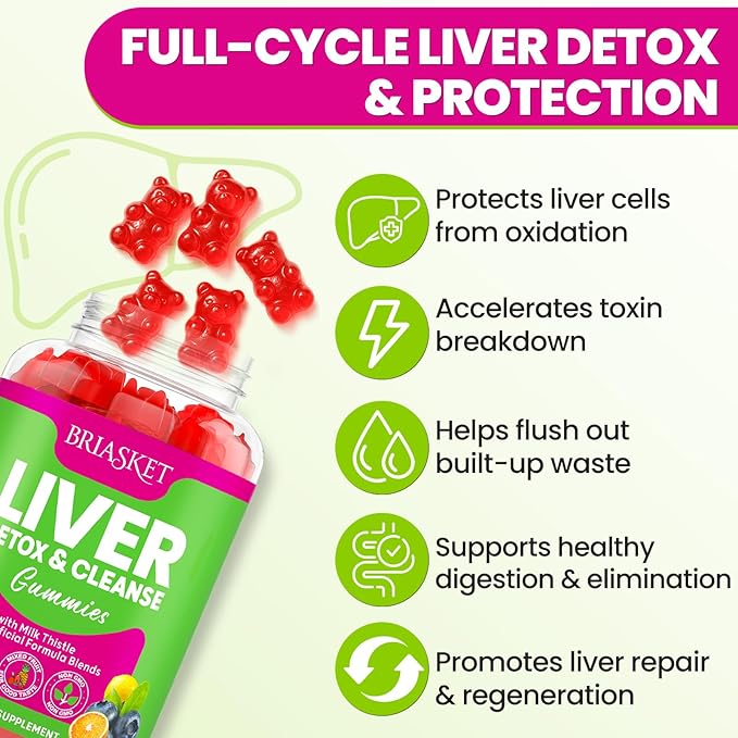 Liver Detox Cleanse & Repair, 2000 mg Milk Thistle Liver Detox, Liver Support Supplement with Glutathione, Dandelion Root, Turmeric & Artichoke, 23-in-1Herbal for Liver & Gut Health, Vegan, 60 Gummies