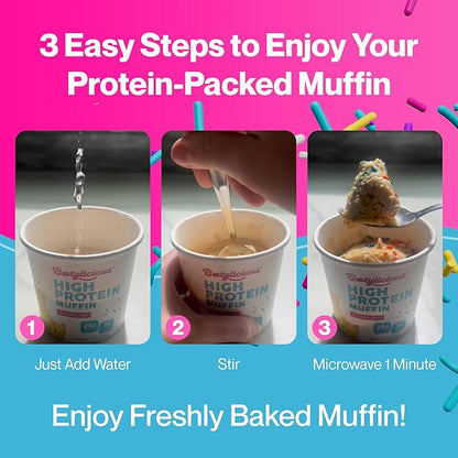 Bootylicious | 25g Protein Muffin | Birthday Cake | Low Carb, 16g Fiber, Low Glycimic Index, Low Sugar, 2.54oz Cup, 12-Pack