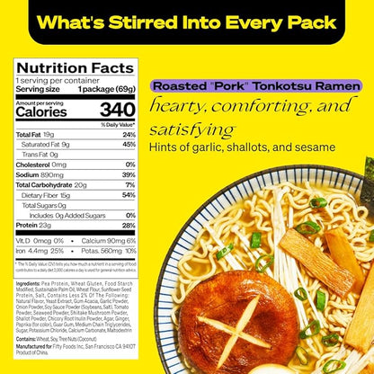 immi Roasted "Pork" Tonkotsu Ramen, 100% Plant Based, Keto Friendly, Low Carb, High Protein, Packaged Noodle Meal Kit, Ready to Eat, 6 Pack