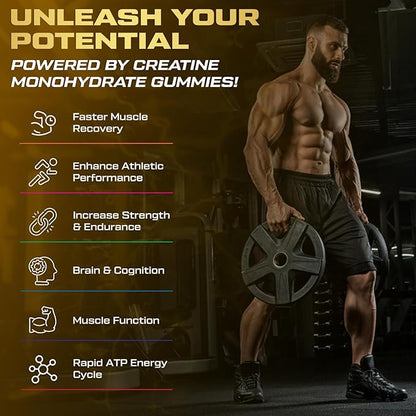 Creatine Monohydrate Gummies for Men & Women, 9000MG Creatine Gummies Sugar Free with L-Taurine, BCAA 2:1, B12 B6 for Boost Strength, Focus & Endurance, Vegan, Non-GMO, Pineapple, 120*2 Bottle
