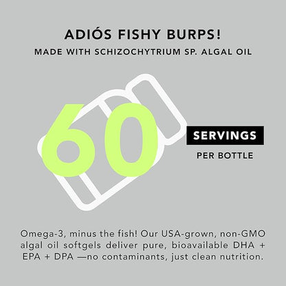 AMANDEAN Vegan Omega 3 Supplement. Premium Fish Oil Alternative. Algae DHA & EPA. Carrageenan Free Softgels. Algal Essential Fatty Acids. Plant Based Heart, Brain, Eye, Skin, Immune Support. (60ct)