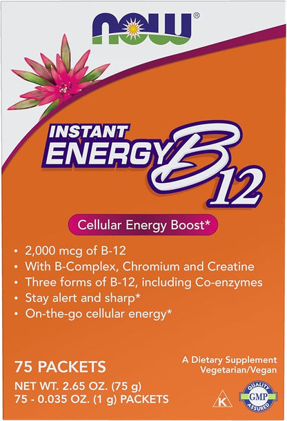 NOW Supplements, Instant Energy B-12 (2,000 mcg of B-12 per packet), Cellular Energy Boost*, 75 Packets
