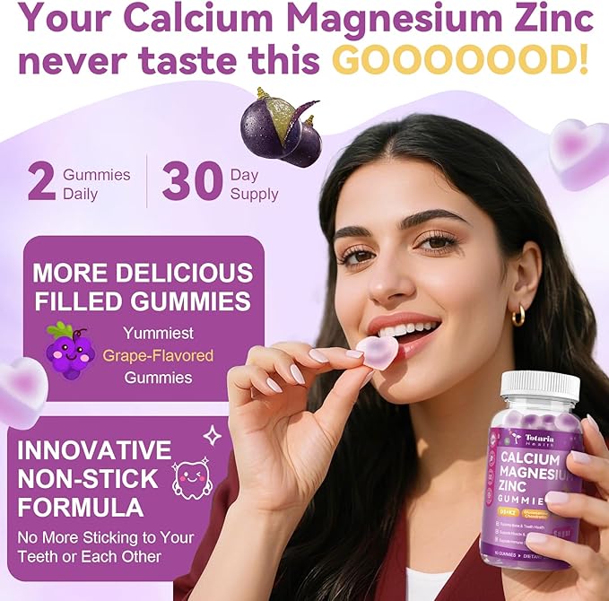 Totaria Sugar Free Calcium Magnesium Zinc Gummies for Women Men, 19-in-1 Ultimate Absorption Calcium 1200 mg Supplements with Vitamin D3 K2, Boron, B12, Ashwagandha, for Bone, Teeth, Calm, Vegan