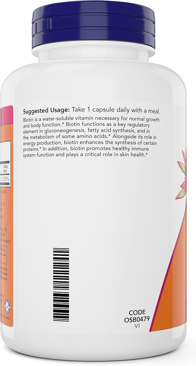NOW Foods Extra Strength Biotin 10,000mcg / 10 mg - 200 Count - Hair, Skin, Nail - Supplement for Men and Women - B7 Vitamin - Vegetarian, Vegan, Non-GMO