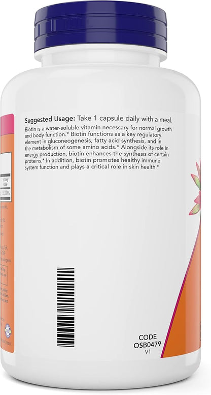 NOW Foods Extra Strength Biotin 10,000mcg / 10 mg - 200 Count - Hair, Skin, Nail - Supplement for Men and Women - B7 Vitamin - Vegetarian, Vegan, Non-GMO
