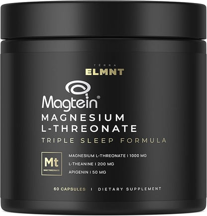 Triple Sleep Magnesium L-Threonate w. Apigenin, Theanine & Magtein Magnesium L Threonate - High Absorption Magnesium Supplement Capsules for Men and Women Magnesium Powder Pills