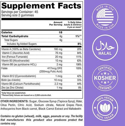 LIVS Iron Plus Gummies – 20mg Gentle Iron Supplement for Women & Men – Anemia Support – Vitamin C for Absorption – Biotin, Folate & B12 for Energy – Gluten Free, Vegan, Halal & Kosher – 90 Count