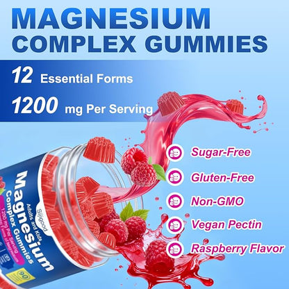 90 Count | Magnesium Complex Gummies for Women & Men, 12 Forms of Magnesium (Glycinate, Citrate& More), Magnesium Supplement with Ashwagandha – Supports Sl♡ep, Bone, Energy, Raspberry Flavor