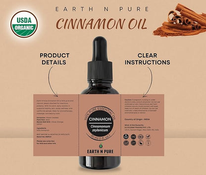 Earth N Pure Cinnamon Essential Oil for Home Fragrance | Best for Aromatherapy | Helps in Meditation | Used in Diffusers, Candles, Air Fresheners, Soaps 100 ML