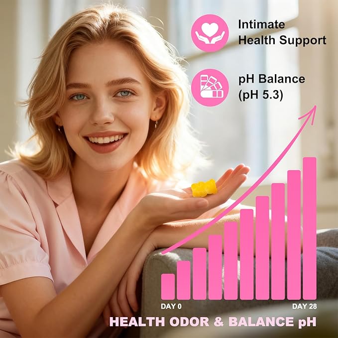Feminine Balance Gummies for Women - PH Balance Gummies Support Vaginal Flora, Gut Health & Immune System, Vegan, Gluten-Free, Tropical Pineapple Flavor (60 Count)