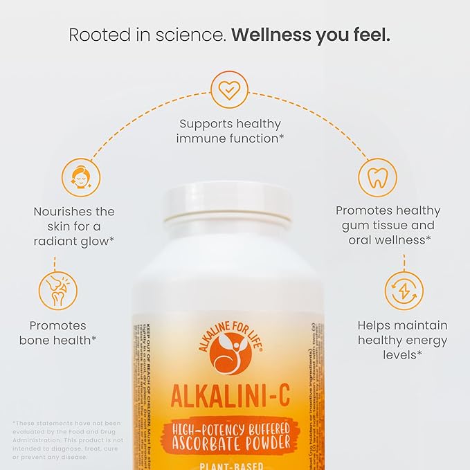 Alkaline for Life Alkalini-C Buffered Vitamin C Powder, L-Ascorbate Mineral Ascorbates with Calcium Magnesium Potassium and Zinc, Corn-Free Non-GMO Easy-Mix pH-Balanced Daily Wellness Support, 8 oz
