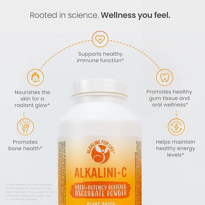 Alkaline for Life Alkalini-C Buffered Vitamin C Powder, L-Ascorbate Mineral Ascorbates with Calcium Magnesium Potassium and Zinc, Corn-Free Non-GMO Easy-Mix pH-Balanced Daily Wellness Support, 8 oz