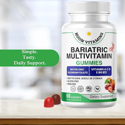 Bariatric Multivitamin Gummies | High Potency Iron Free with Methylated B12 & Folate | Daily Nutritional Support for Bariatric Lifestyle | Women & Men | 60 Gummies (30-Day Supply) | Halal Certified