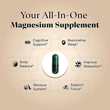 Magnesium L-Threonate with Apigenin, Valerian Root & L-Theanine – No Melatonin Restful Sleep & Brain Supplement – Clinically Studied 7-Ingredient Formula – Memory & Focus – 60 Capsules