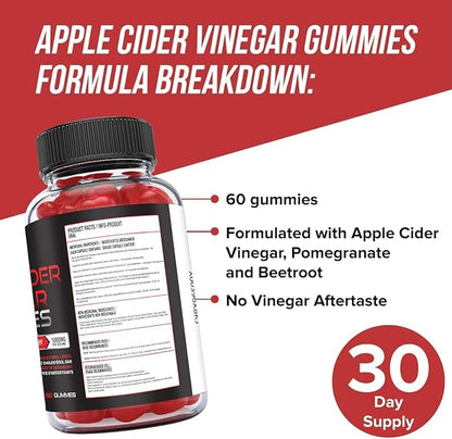 ORPHIC NUTRITION Apple Cider Vinegar Gummies - 1000mg - ACV Weight Loss Gummies - Supports Digestion, Detox & Cleansing - VIT B12, Beetroot - Gomitas de Vinagre de Manzana (60 pcs)