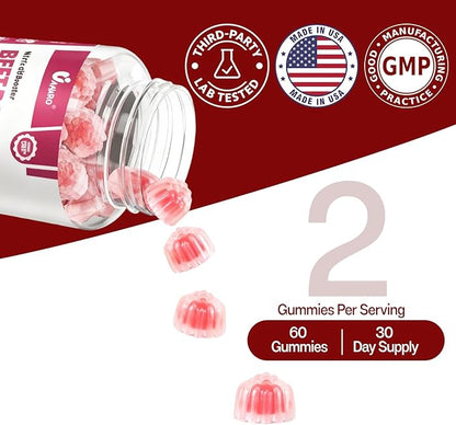 Beet Root Gummies - Nitric Oxide Booster Supplements for Men & Women with Beetroot, L-Citrulline & L-Arginine - Heart, Muscle & Circulation Support - Sugar Free, Vegan, Mixed Berry Flavor, 60 Gummies