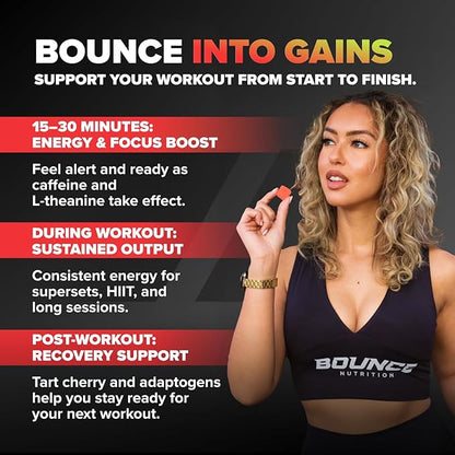 Bounce Pro Shred Blend Pre Workout Gummies – Raspberry Peach – 50 Vegan Gummies with Caffeine, Ashwagandha & L-Theanine for Energy, Focus & Endurance (50 Count (Pack of 1), Raspberry Peach)