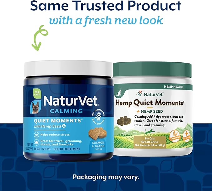 NaturVet Hemp Quiet Moments Plus Hemp Seed for Cats, 60 ct Soft Chews, Made in USA