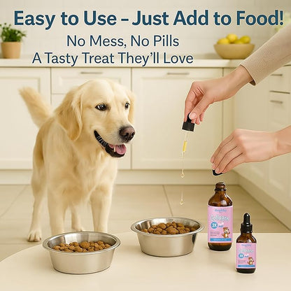 Premium Liquid Collagen for Dogs - Skin & Coat Supplement with Hyaluronic Acid & Biotin, Supports Joint Health, Mobility & Hydration for All Dogs, Bacon Flavor - 2 fl oz (1)