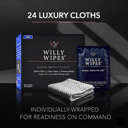 WILLY WIPES® for Men | The Imperial Box (24-Count) | Premium Textured Intimate Hygiene Washcloths | 24 Odor-Defying Single Packets | Foreskin Safe & Residue Free Royal Bath-to-Go