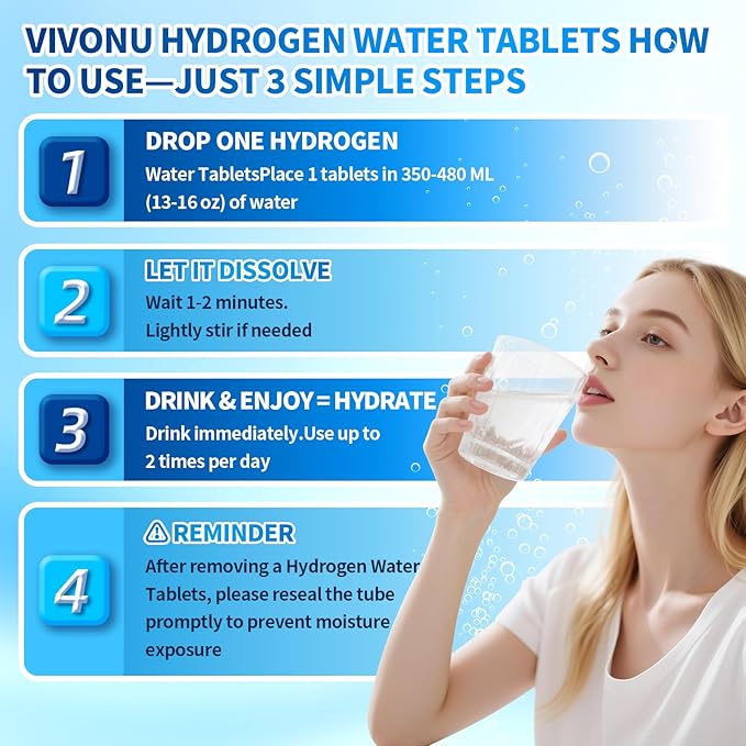Magnesium Hydrogen Water Tablets, Tablets for Drinking Water - H2 Molecular Tabs | Magnesium* Pills, Electrolytes Hydration Supplement to Support Healthy Aging & Energy Boost (1 Pack)