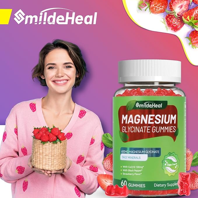Magnesium Glycinate Gummies 600mg, Magnesium Gummies for Women & Men, with Magnesium L-Threonate 300mg, CoQ10 and Black Pepper, Vegan (120 Count)
