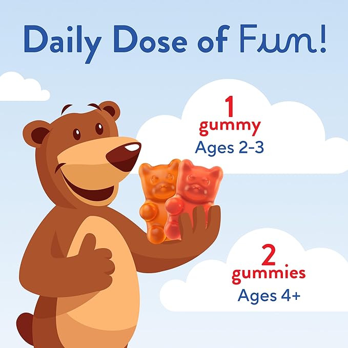 L’il Critters Gummy Vites No Sugar Added Daily Gummy Multivitamin for Ages 2+ Toddlers & Kids, Vitamin C, D3 for Immune, Strawberry and Orange Flavors, 100 Gummies