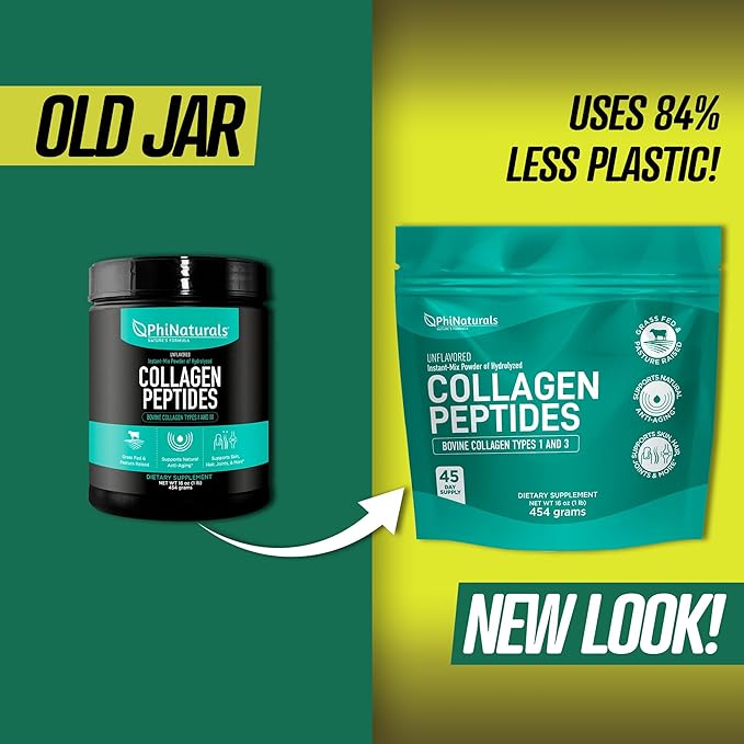 Collagen Peptides Protein Powder Instant-Mix [Unflavored] Hydrolyzed Collagen Supplement – from Pasture-Raised Grass-Fed Bovine Beef Non-GMO Keto & Paleo Friendly Anti-Aging Supplements PhiNaturals