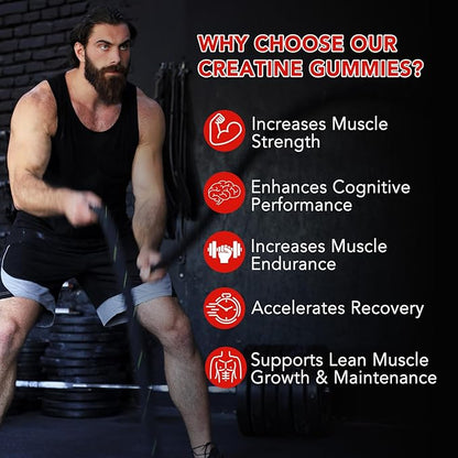 Creatine Monohydrate Gummies Creatine Monohydrate per Serving Chewable Creatine for Muscle Builder, Energy Boost, 120 Gummies