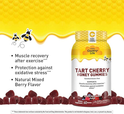 Country Life® Tart Cherry Honey Gummies - Non-GMO - Certified Gluten Free - Certified Vegetarian by AVA –to Support Muscle Recovery After Exercise***