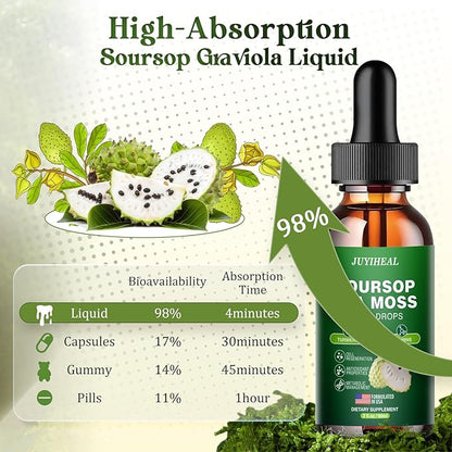 7-in-1 Soursop Graviola with Sea Moss Liquid Drops, Soursop Bitters Liquid Rich in Multivitamin for Digestive Antioxidant, Immune Boost, Cell Support & Regeneration, 2 Fl Oz