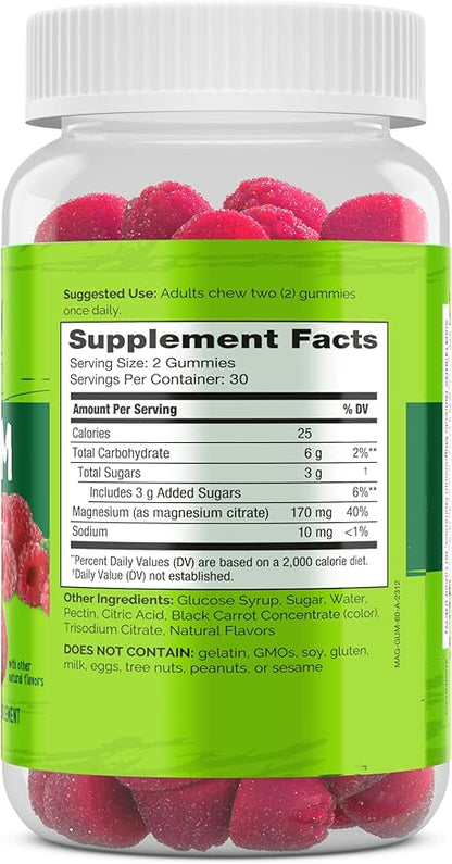 NATURELO Magnesium Citrate Gummies - for Calm & Relaxation Support, Natural Berry Magnesium Gummies, 60 Vegetarian Gummies (Pack of 2)