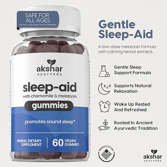 AKSHAR ayurveda – Sleep Gummies for Adults with Melatonin, Chamomile, Passionflower and Lemon Balm – 3mg Melatonin Gummies for Sleeping – Non-GMO Vegan Gluten Free Made in USA (60 Count)