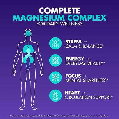 Magnesium Complex 2,150MG, High Absorption Capsules with Magnesium Glycinate, Citrate & Malate, Plus Vitamin B6, B2, Folate & Beet Root, Vegan, Non-GMO, No Artificial Additives, 90 Capsules, Pack of 2