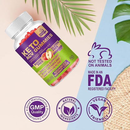 Keto ACV Gummies Gluten & Sugar-Free Apple Cider Vinegar Gummies for Advanced Weight Loss - Rapid Fat Burner Diet Supplement for Women Men - 60 Gummies (1000MG) (2-Pack)