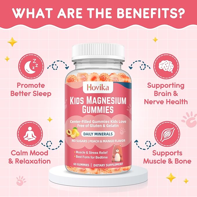 Magnesium Glycinate Gummies for Kids: Calm Magnesium Supplement for Kids & Adults with Zinc Citrate, GABA, Chamomile, Vitamin B6 & C - Sleep, Relaxation & Focus, Juicy Peach & Mango Flavor 120ct