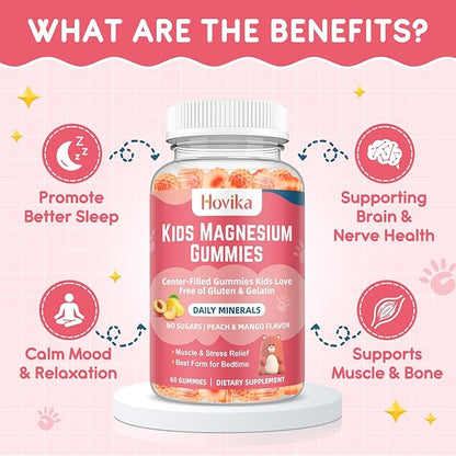 Magnesium Glycinate Gummies for Kids: Calm Magnesium Supplement for Kids & Adults with Zinc Citrate, GABA, Chamomile, Vitamin B6 & C - Sleep, Relaxation & Focus, Juicy Peach & Mango Flavor 120ct